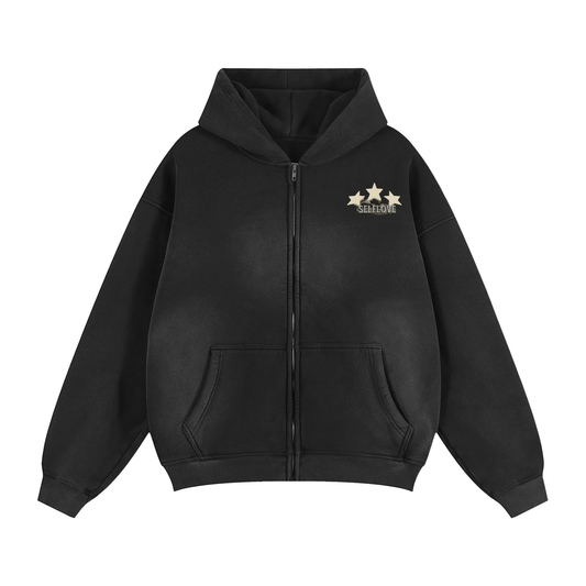 Sunfade Two-way Zipper Boxy Fleece Hoodie