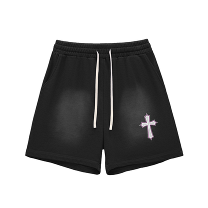 Sun Fade Raw Edge Cotton Shorts