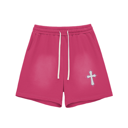 Sun Fade Raw Edge Cotton Shorts