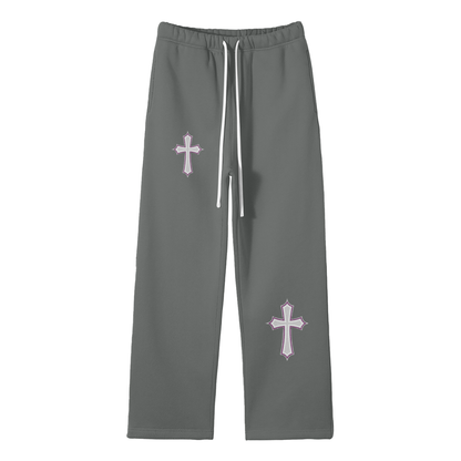 Streetwear Unisex Solid Color Fleece Straight Leg Pants