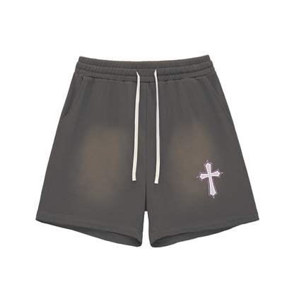 Sun Fade Raw Edge Cotton Shorts