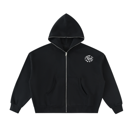 Fleeced Full-Zip Boxy Hoodie